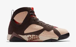 2021 Hot Authentic 7S Patta x 7 OG SP Shimmer Tough Red MAHOGANY MINK VELVET BROWN AT3375-200 Men Shoes Sneaker With Original Box