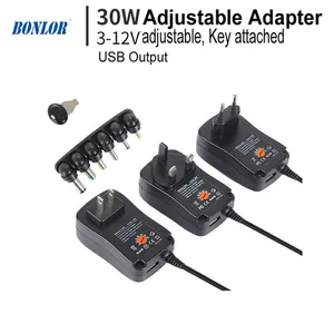30W AC/DC Adapter Adjustable Power Adapter 3V 4.5V 5V 6V 7.5V 9V 12V 2A 2.5A Universal Charger Supply USB Output for CCTV Camera