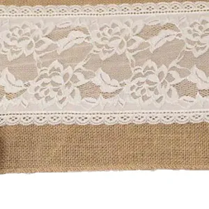 30cm*275cm Vintage Burlap Lace Hessian Table Runner Natural Jute Pastoral style Wedding Home Party Decoration