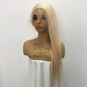 Full Lace Human Hair Wigs Brazilian Light Blonde Human Hair Color 60# Straight Thick Glueless Lace Front Wigs With Baby Hair