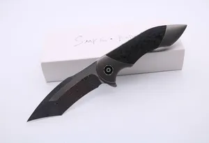 Smke Knives Fischer Battle Flipper Pocket Folding Knife Damascus Blade Carbon Fiber Handle Tactical Survival Knives Outdoor Tools