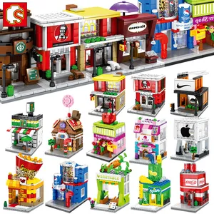 SEMBO Mini Street Store Building Blocks Cute Micro Shop Model Ice Cream Assembly Bricks Children Education Christmas Gifts Birthday Toys For Kids