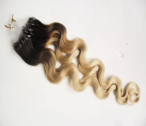 Loop Micro Ring Machine Made Remy Hair Extension 100% Human Hair body wave Ombre Piano Color Micro Links 1B/613 to Bleach Blonde
