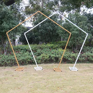 Wrought Iron Arch Pentagonal Geometry Shelf party Artificial Flower Wall Stand Wedding Backdrop Prop Door Background Decoration