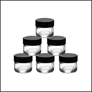 Food Grade Non-Stick 5ml Glass Jar Tempered Glass Container Wax Dab Jar Dry Herb Container with Black Lid VS 6ml Glass Jar
