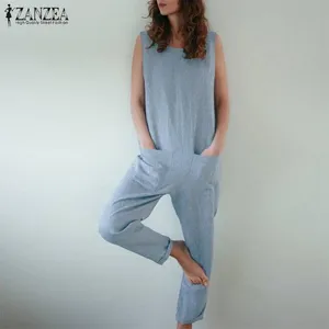 2020 Plus Size Summer Jumpsuits Women Casual Solid Strappy Cotton Linen Work Long Rompers Overalls Pants Female Dungarees