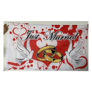Just Married Flag , Custom Pretty Design 100% Polyester Digital Printed Hanging Advertising, Outdoor Indoor Free Shipping