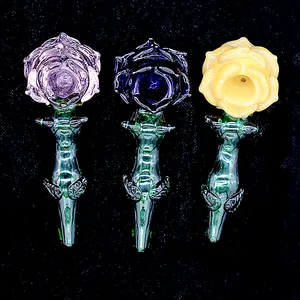 Beautiful rose shape colored glass smoke hand pipes for dry herb