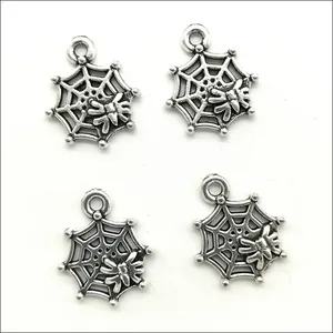 Wholesale Lot 100pcs spider web Alloy Charms Pendant Retro Jewelry Making DIY Keychain Ancient Silver Pendant For Bracelet Earrings 16x13mm