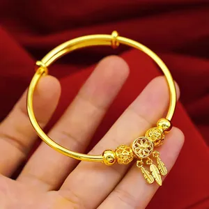 Lucky Beads Bangle Adjust 18k Yellow Gold Filled Charm Bracelet For Womens Girls Gift Fashion Jewelry Gift