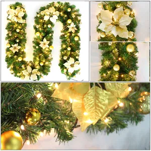 Christmas LED Rattan Garland LED Christmas Decor Artificial Garland Wreath For Home Party Green Christmas Hanging Ornament T200909