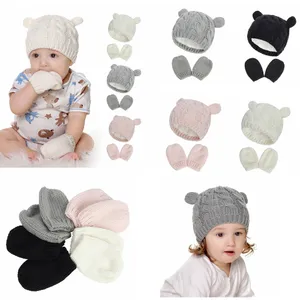 Baby Gloves Beanie Hat Set Newborn Winter Mittens for Kids Baby Toddler Children Knitted Warm Fleece Lined Thermal for Boy Girl 0-18M FF4458