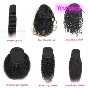 Brazilian 100% Human Hair Ponytails Afro Kinky Curly 8-20inch Straight Body Wave Virgin Hair Nautral Color Pony Tails Deep Waves