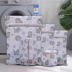 Cute Cat Pattern Clothing Wash Bag Thicken Machine Washing Mesh Bag Laundry Bag Underwear Pouch Clothes Protection Net 10pcs/lot 201021