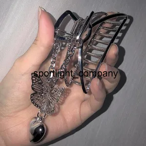 2022 Hollow Out Butterfly Goth Heart Tassel Hair Claws For Women Girl Vintage Metal Silver Color Hair Clip Jewelry Accessories New