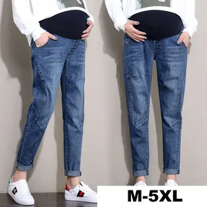 Denim Pregnancy Pants Plus Size M-5XL Clothes for Pregnant Women Elastic Waist Belly Pant Cotton Jeans Trousers for Maternity LJ201114