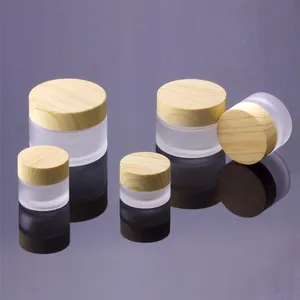 Glass Cosmetic Jars Cream Empty Makeup Bottles Face Cream Refillable Containers Packing Bottle With Plastic Bamboo Cap Storage Jars 0084Pack