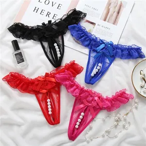 Womens Hot Pearls Sexy Pink Underwear Sexy Lace Transparent Panties Erotic Tangas Briefs G-string Thongs Crotchless Lingerie1