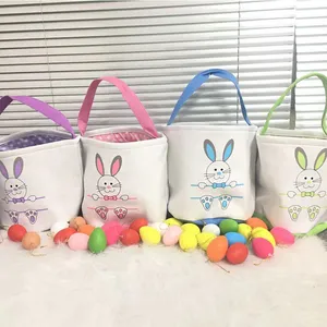 Party Easter Basket Canvas Buckets Personalized Easters Bunny Gift Bags Rabbit Tail Tote Bag 10 Styles Mix
