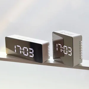 140mm LED Mirror Alarm Clock Digital Clock Snooze Display Time Night Led Light Table Desktop Alarm Clock Despertador LJ201204