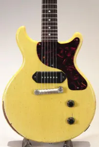 Custom 1959 Junior DC TV Yellow Cream Relic Electric Guitar One Piece Mahogany Body & Neck, Wrap Arround Tailpiece, P-90 Dog Ear Pickup