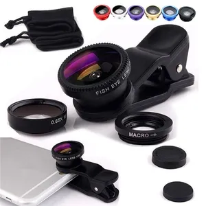 3 in 1 Fisheye Lens Metal Clip Universal Wide Angle Micro for iPhone Huawei Samsung Xiaomi