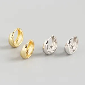 Women Earrings 100% 925 Sterling Silver Wide Surface Stud Earring Silver /Gold Color Female Circle Hoop Earrings