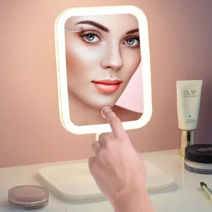 Led vanity mirror intelligent adjustable three-color light vanity mirror desktop fill light mirror one touch charging model