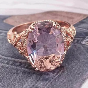 Rose Gold Big Crystal CZ Stone Wedding Ring For Women Unique Design Female Engagement Rings Jewelry
