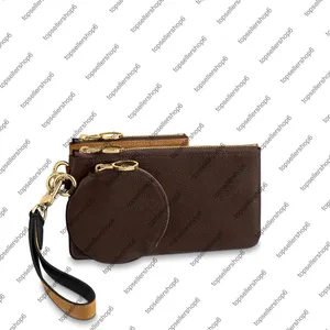 M68756 TRIO POUCH women canvas real Cowhide-leather 3 three different pouche Mini Circle zip wristlet clutch purse wallet bag