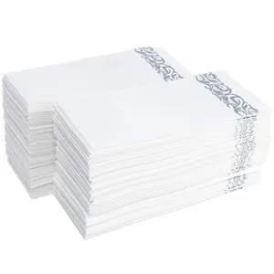 Disposable Towel Napkins Visitors Bathrooms Weddings Soft Clean Paper / 100 White and Silver Y200328