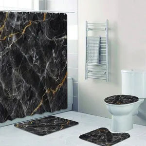 Hot Black Gold Marble Bathroom Shower Curtain Mat Set Non Slip Rugs Carpet for Bathroom Toilet Bath Bathroom Accessories Decor 201127