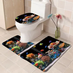 3pcs/set ocean World Non Slip Bathroom Pad Floor Mat Carpet Absorbent Pedestal Rug Lid Toilet Cover Bath Mat Decor Y200407