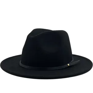 New Jazz hat Simple Women Men Wool Vintage Gangster Trilby Felt Fedora Hat With Wide Brim Gentleman Elegant Lady Winter Autumn fashion Caps