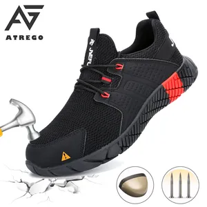 AtreGo Breathable Lightweight Men Steel Toe Work Safety Shoes Mesh Trainers Casual Hiking Puncture-Proof Work Sneakers 201126