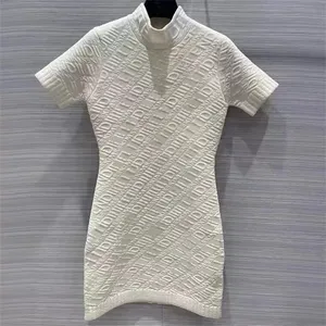 Women Casual Dresses Embossed 3D Relief Letter High Qualiy Ladies Dress Two Pieces Knit Tank Top & Skirt