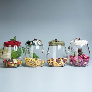 2pcs Modern Simple Glass Jars Beautiful Cloth Cork Cover Transparent Sealed Large Snack Storage Jar Landscape Cans T200507