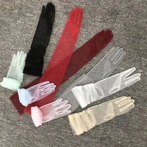 70CM Womens Ultra Thin Gloves Tulle Elbow Long Wedding Bride Dress Gloves Solid Color Sheer Transparent Sunscreen Vintage Bridal Gloves