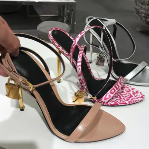 Designer sandals womens designer shoes Fashion croc clog Satin Gold padlock shoe top quality Narrow Band Genuine Leather Heels 35-43 with box stiletto heel sandal