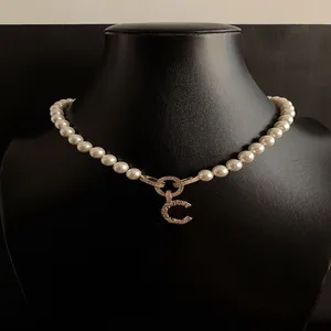 Women Pendent Necklace Diamond Pearl Collana Luxury Designer Jewerly Ladies Short Chain Chokers Necklaces Collar C Letter Necklaces
