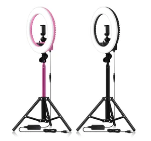 New Pink Selfie Ring Light Photography LED Ringlight with Stand Stepless Dimming for T Photo Video Makeup Photographic Lighting