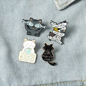 Cute Cartoon Cats Enamel Pins Colors High Quailty Fish Cat Brooches For Kids Gift Lapel Pin Clothes Bags