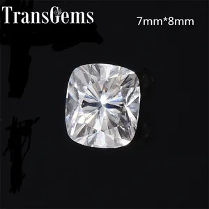 TransGems 7mm*8mm 2 ct F Color Cushion cut Lab Grown Moissanite Diamond Loose Stone Y200620