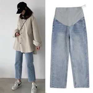 1088# Wide Leg Loose Straight Denim Maternity Jeans Spring Autumn Belly Pants Clothes for Pregnant Women Pregnancy Work Trousers LJ201114