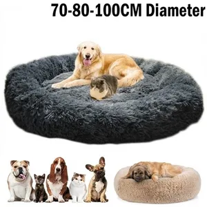Round Long Plush Dog Beds for Large Dogs Pet Products Cushion Super Soft Fluffy Comfortable Cat Mat Supplies Accessories 201119
