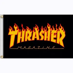 3x5ft Thrasher Magazine Skateboard Logo Rectangle Flag , Double Stitching , 100D Polyester One Layer with 80% Bleed