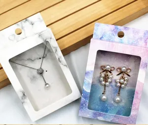 Marble Paper Jewelry Package Boxes with Clear PVC Window Mini Hanging Necklace Earring Display Boxes SN1898