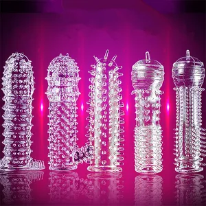 Reusable TPE Crystal Penis Sleeve Condom Penis Extendtion Time Delay Soft G Point Kondom Safer Sex Toy for Men Couples