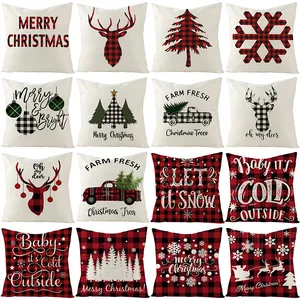 18 Inch Christmas Pillowcase Plaid Printed Linen Decor Throw Cushion Cover Home Sofa Decorative Pillow Case VTKY2024