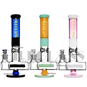 Colored glass bong 15.5 Inches tall heady thick water pipe inline perc dab rig oil rig bongs 1100g heavy big wax pink beaker pipes hookah